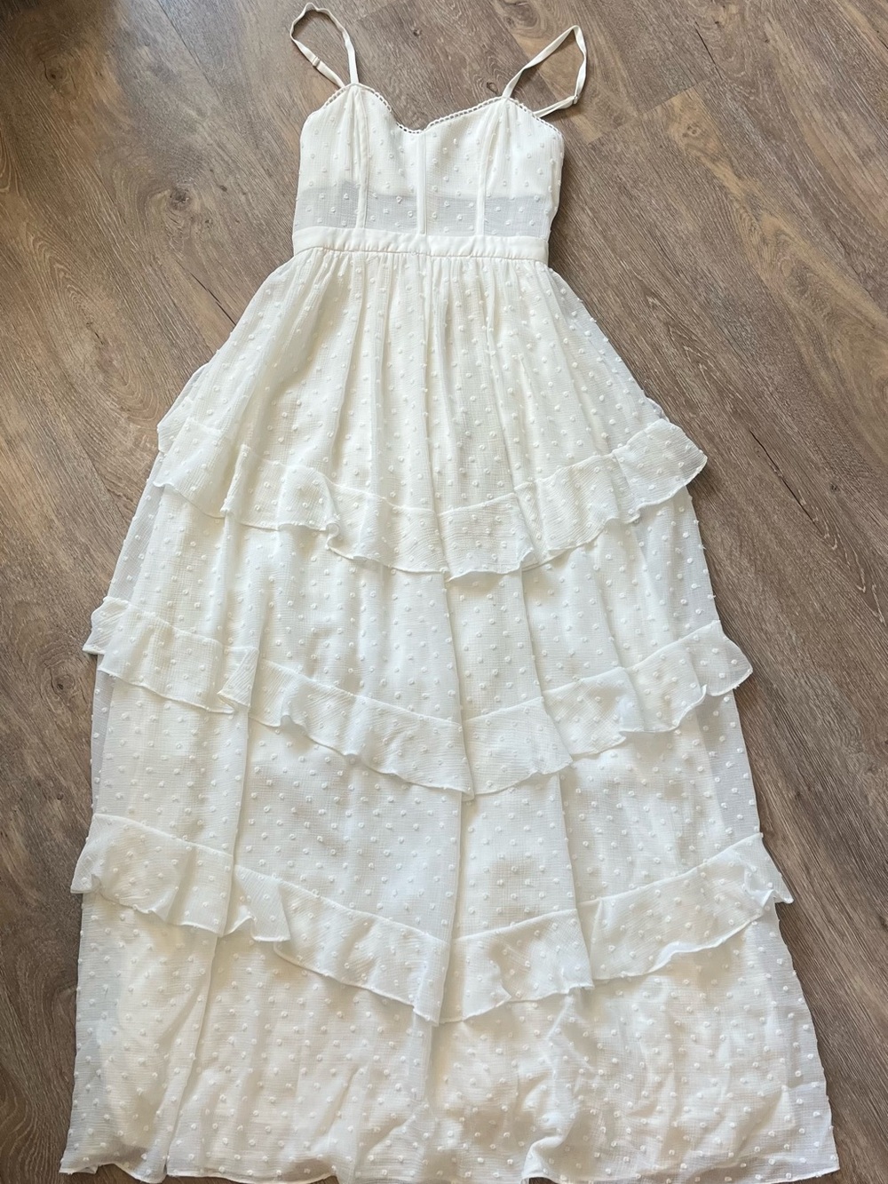 Fame and Partners White Textured Swiss Dot Dress w/ sheer bodice